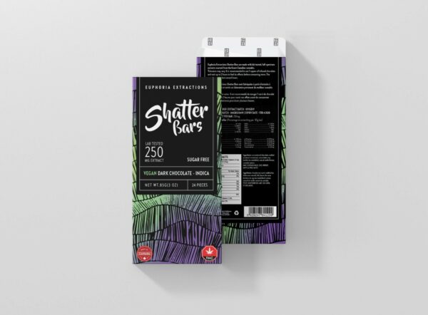 Euphoria Extractions – Shatter Bars – Vegan Dark Chocolate (Sugar Free) – Indica – 250mg THC | Naked Cannabis Canada