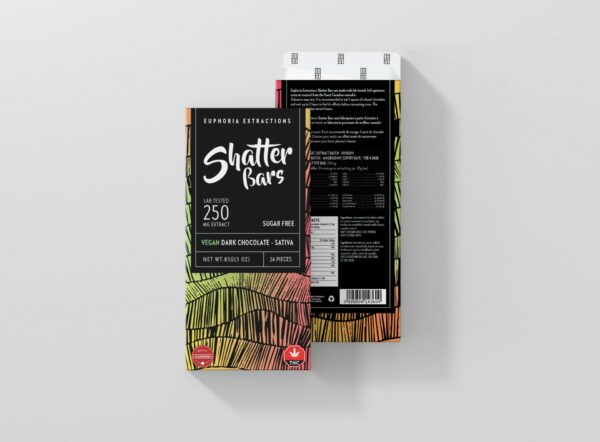 Euphoria Extractions – Shatter Bars – Vegan Dark Chocolate (Sugar Free) – Sativa – 250mg THC | Naked Cannabis Canada