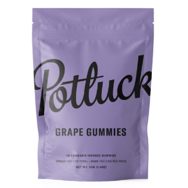Potluck Extracts – Grape Gummies (1:1) – 100mg THC / 100mg CBD | Naked Cannabis Canada