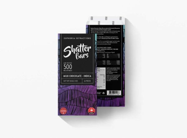 Euphoria Extractions – 500mg Shatter Bars – Milk Chocolate (Indica) | Naked Cannabis Canada